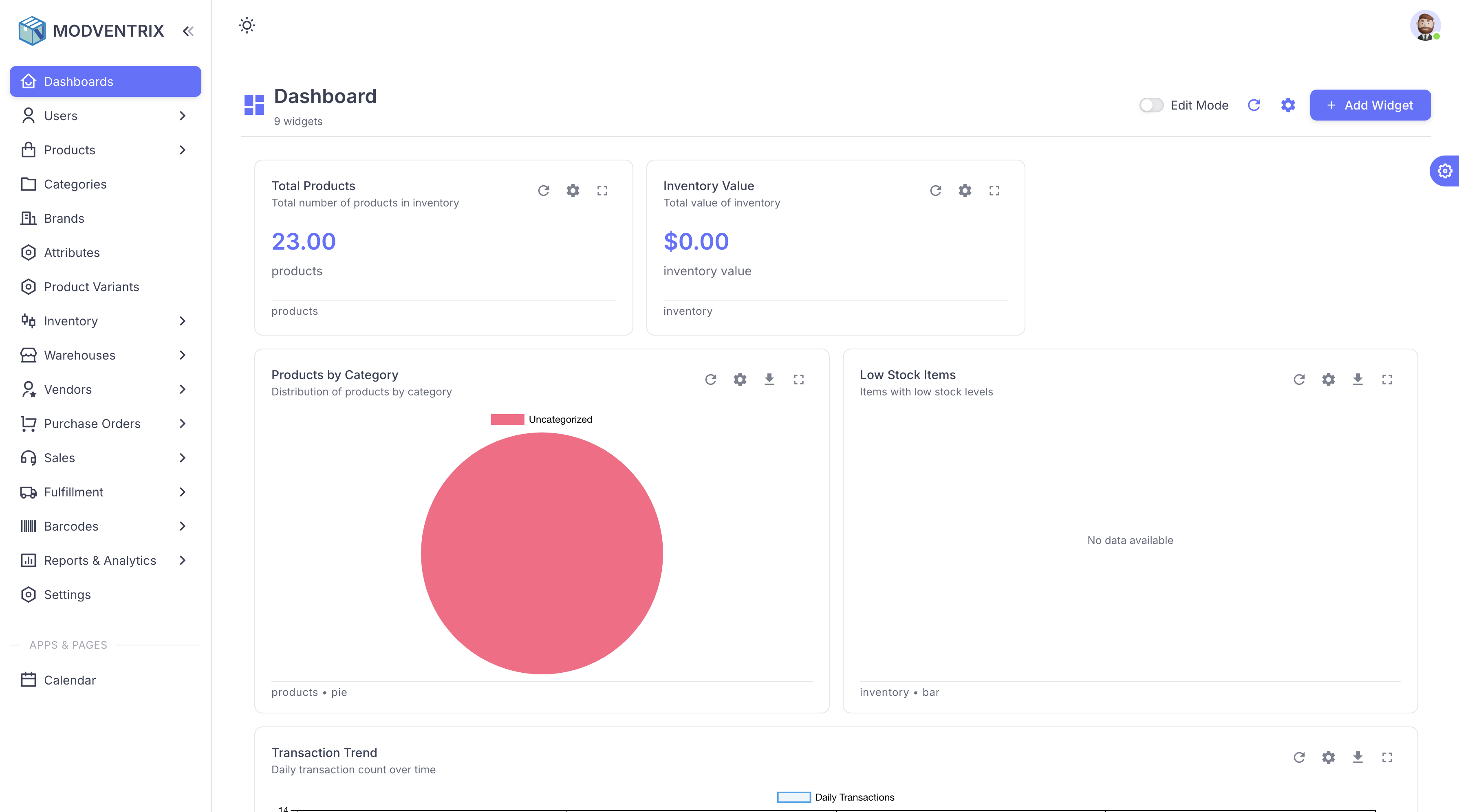 Dashboard with real-time analytics and charts