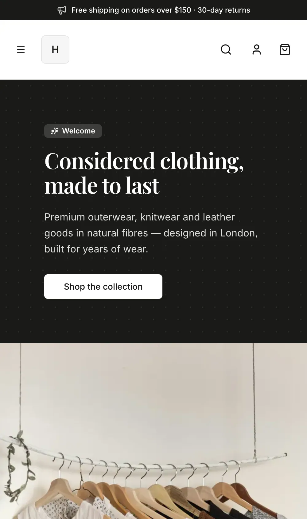 The same storefront on mobile